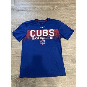 Chicago Cubs Shirt Adult Medium Blue Nike Dri Fit Athletic Cut Swoosh Mens